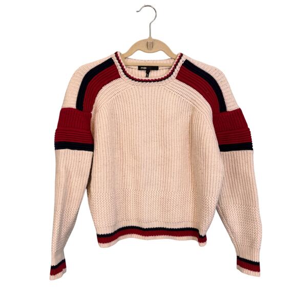 Maje Sweaters - Maje Sweater Womens 2 Cream Red Black Striped Pullover Knitted Jumper Wool Blend